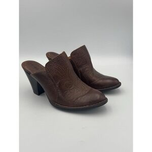 Born Crown Women's Leather Mule Boho Heels Brown Western Slip-On Size 8‎ / EU 39